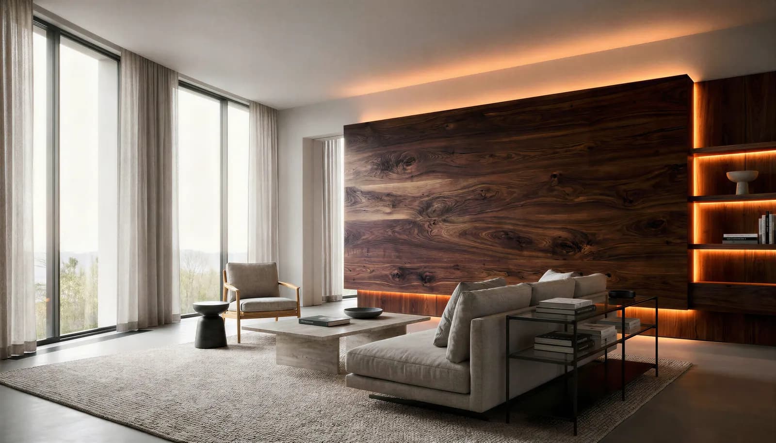 Ambiente com painel de madeira natural Braspan