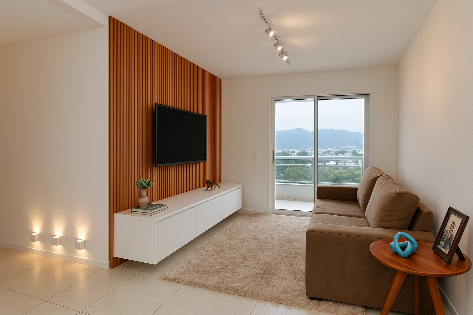 Sala com Painel Ripado Branco